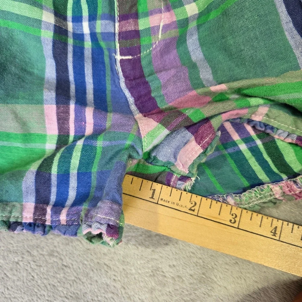 Ralph Lauren Toddler Girls 18M Madras Plaid Linen Cotton Ruffle Shorts Green